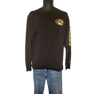 Champion Missouri‎ Tigers Mens T-Shirt Medium Black Long Sleeve NCAA Graphic Tee